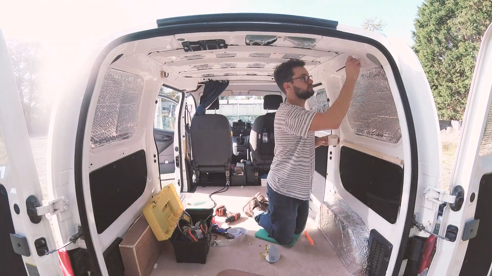 Filling and priming holes in the van