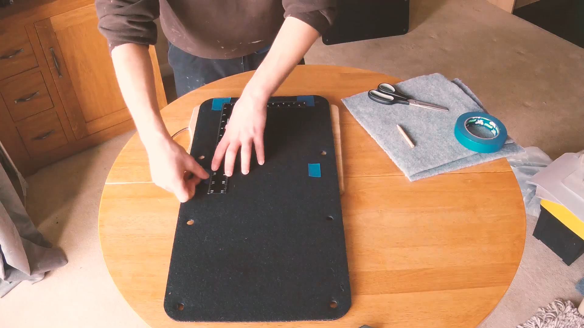 Measuring where to make cuts in the van panel door card