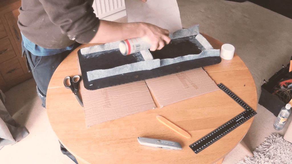 Gluing the pocket flaps onto the back of the door card using contact adhesive
