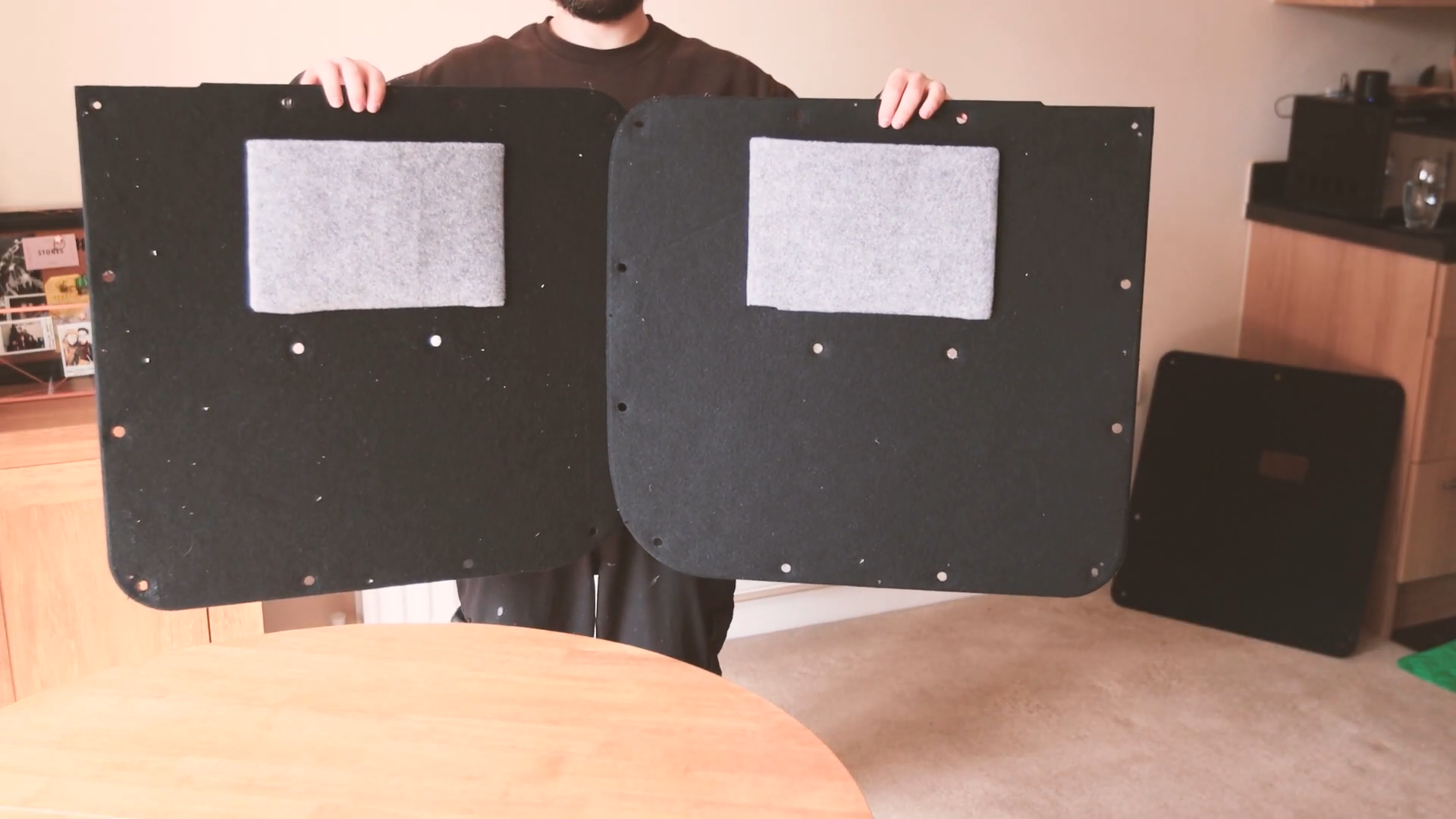 Two side door cards with pockets on them