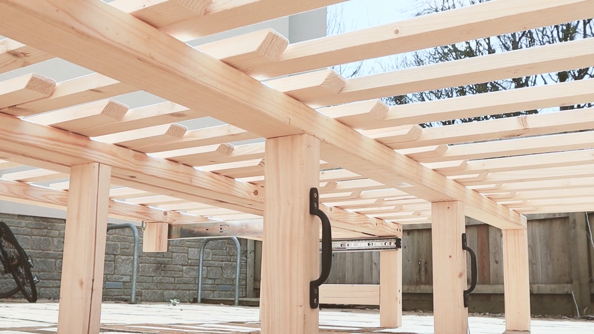 Handles underneath the expanded van bed