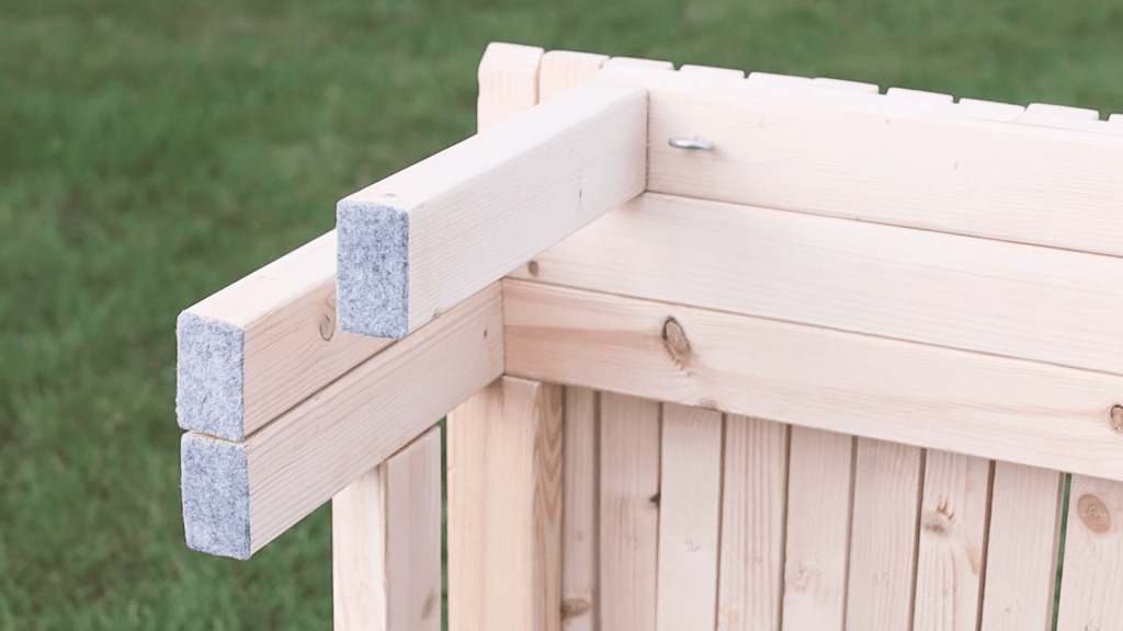 The carpeted feet of the van bed legs
