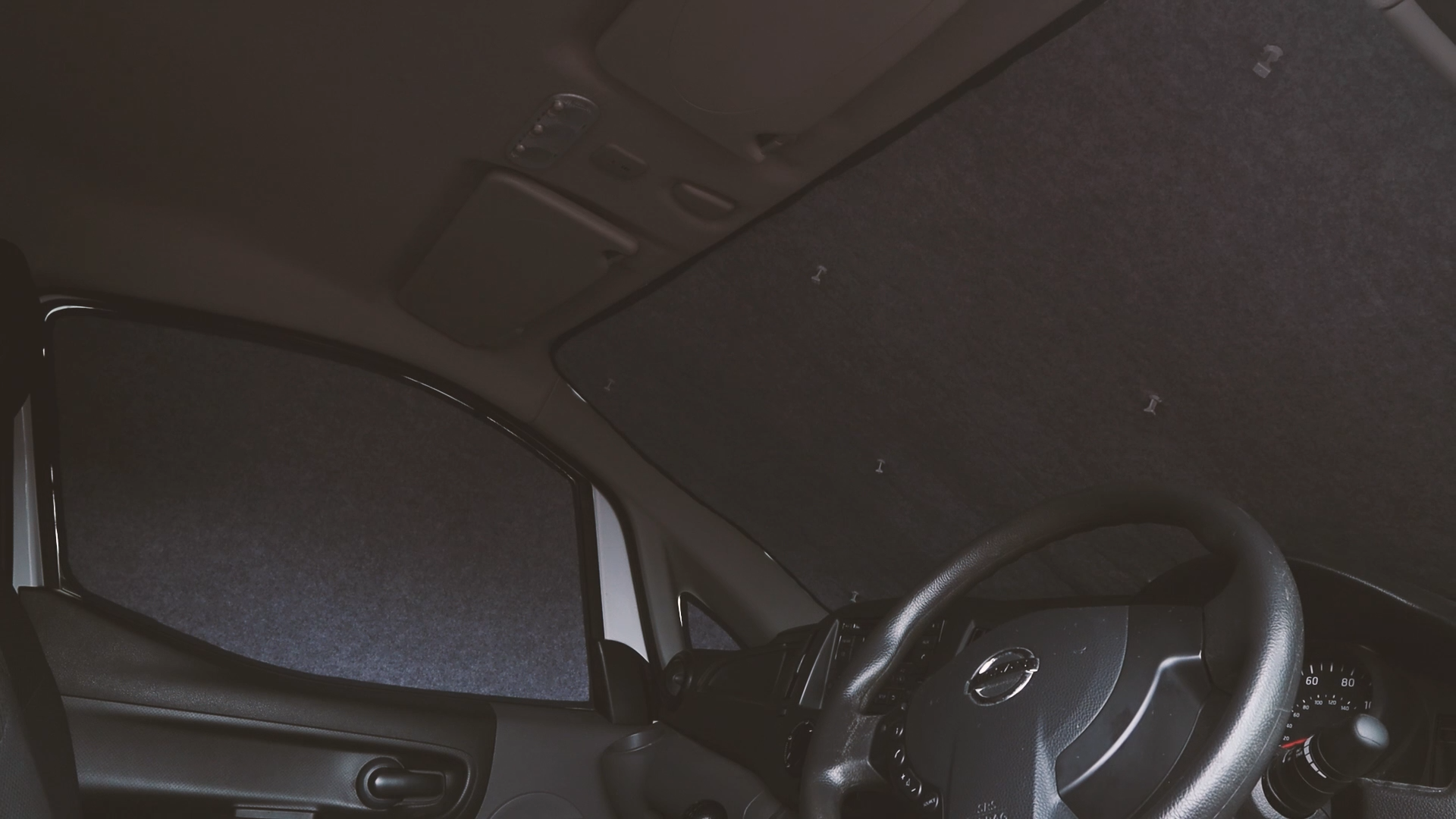 The van with window covers installed