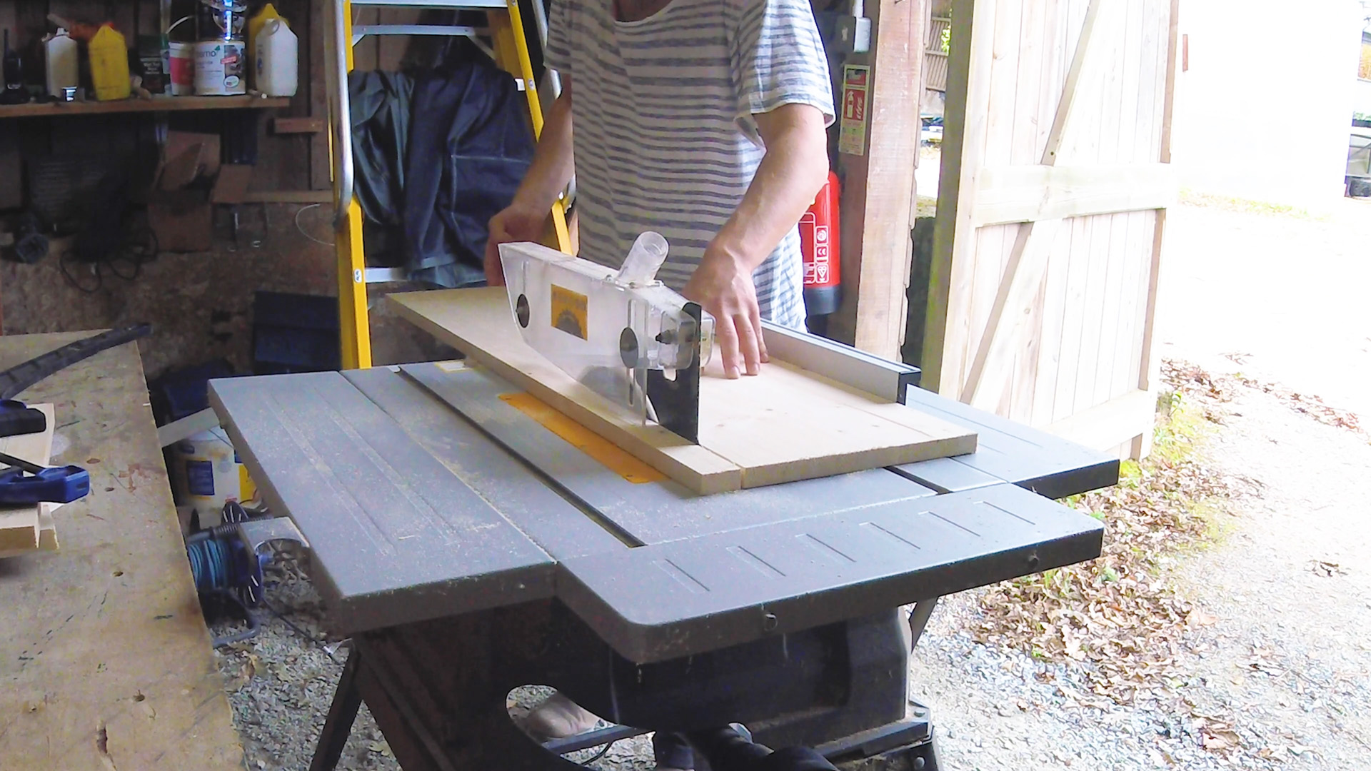 Cutting the wood to size on the table saw