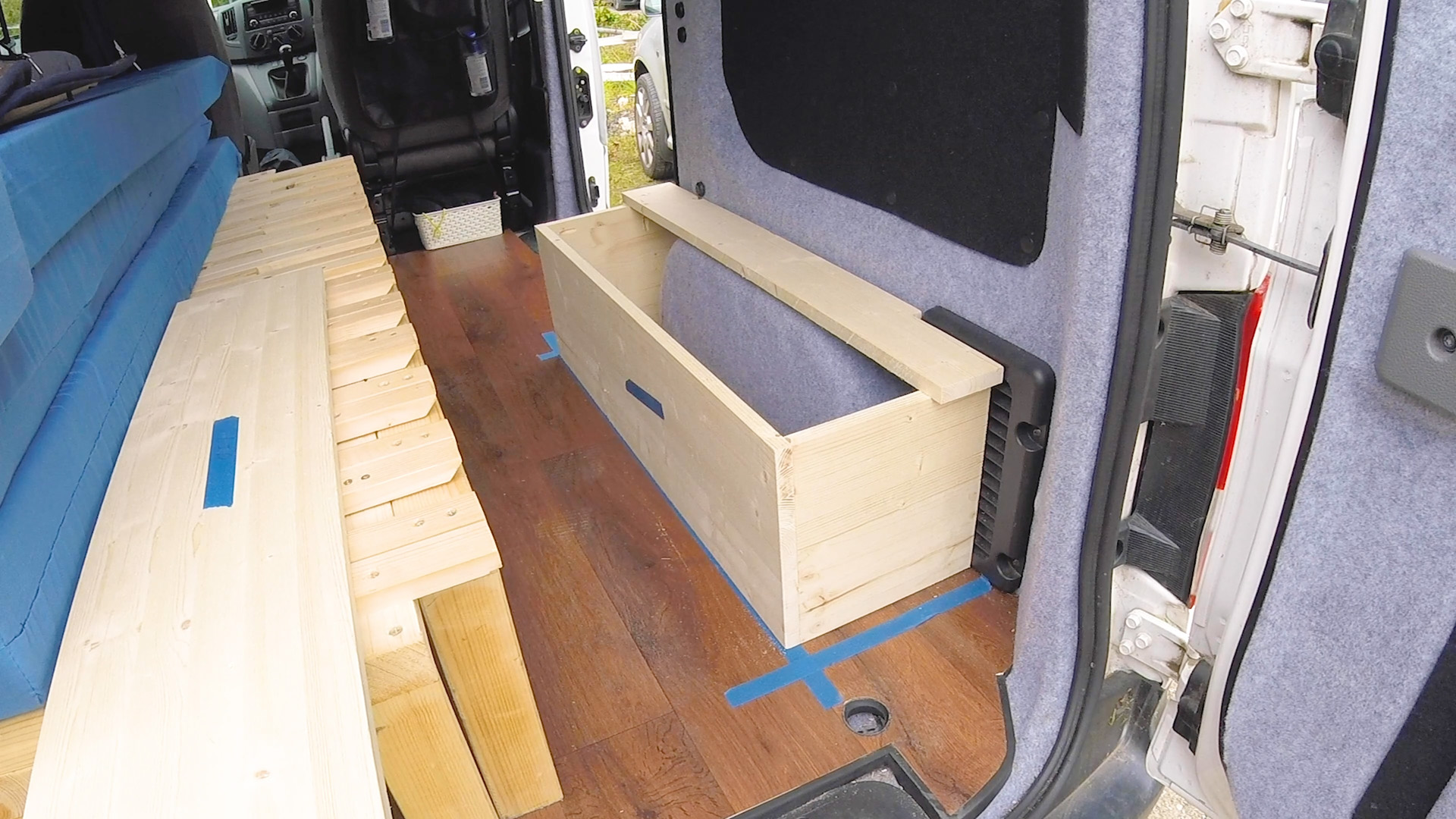 Checking the fit of the box in the van