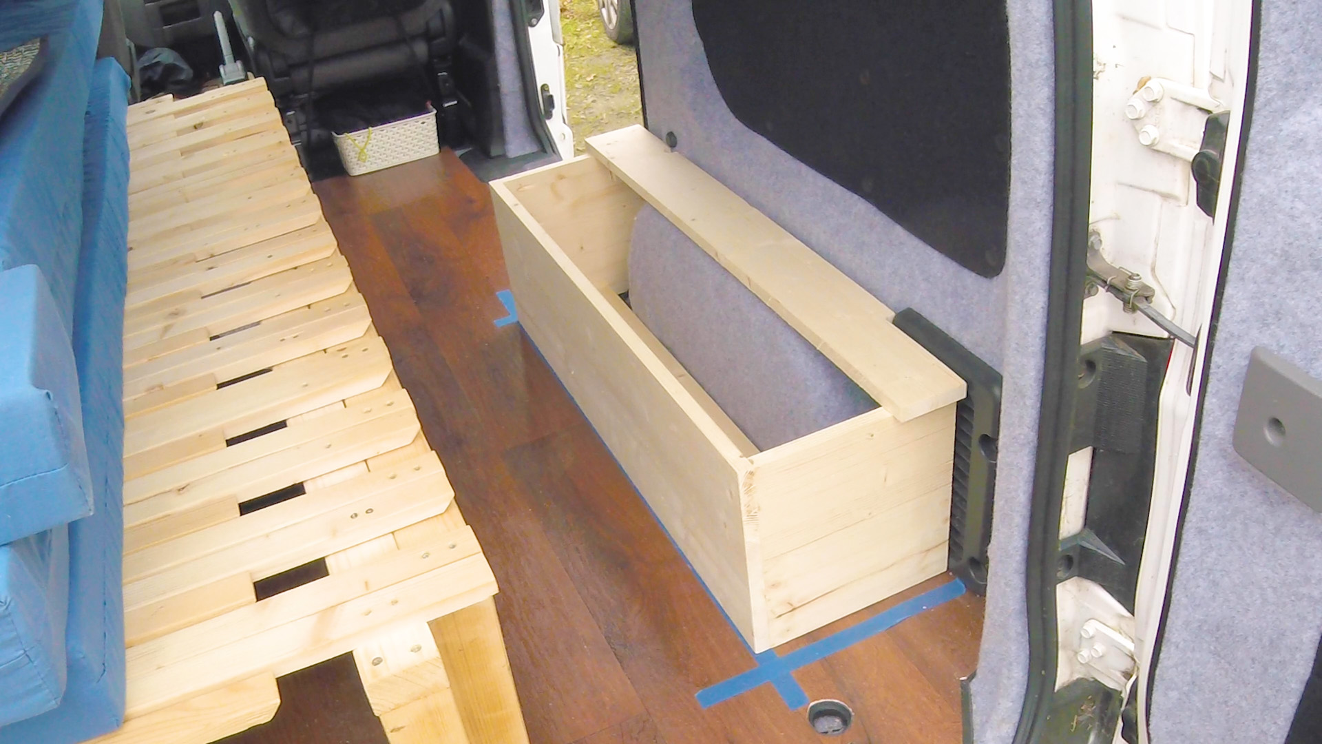 Checking the fit of the box in the van