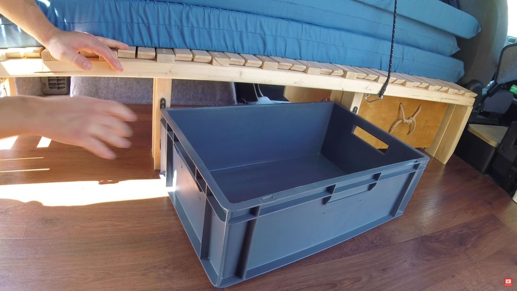 Trying to fit the box under the van bed width ways