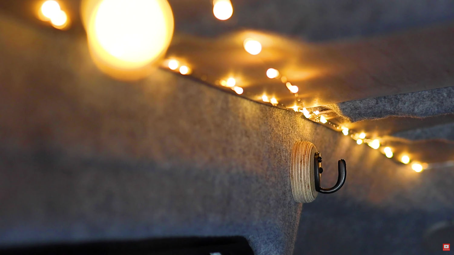 Fairy lights along the roof of the van