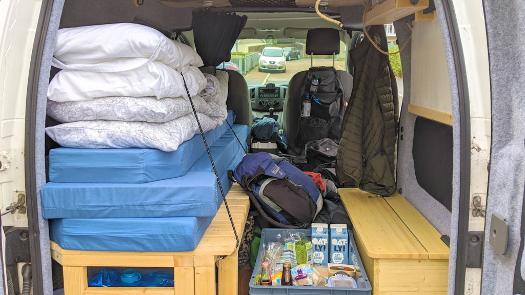 The van loaded up ready for a camping trip