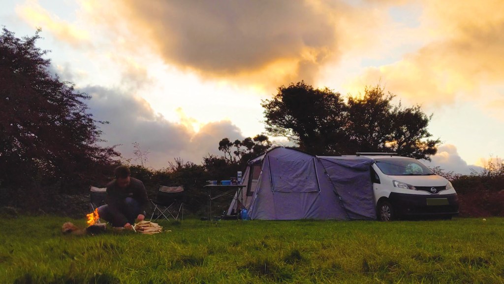 Camping in the van with a drive away awning attached