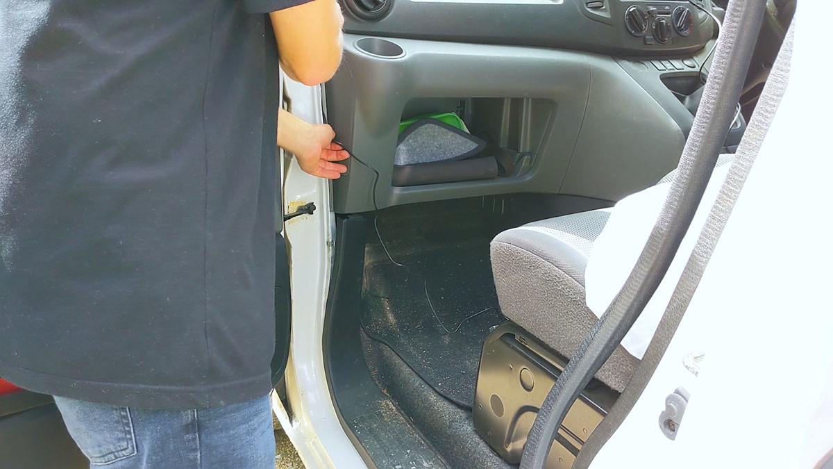 Routing the dash cam cables through the passenger side door column