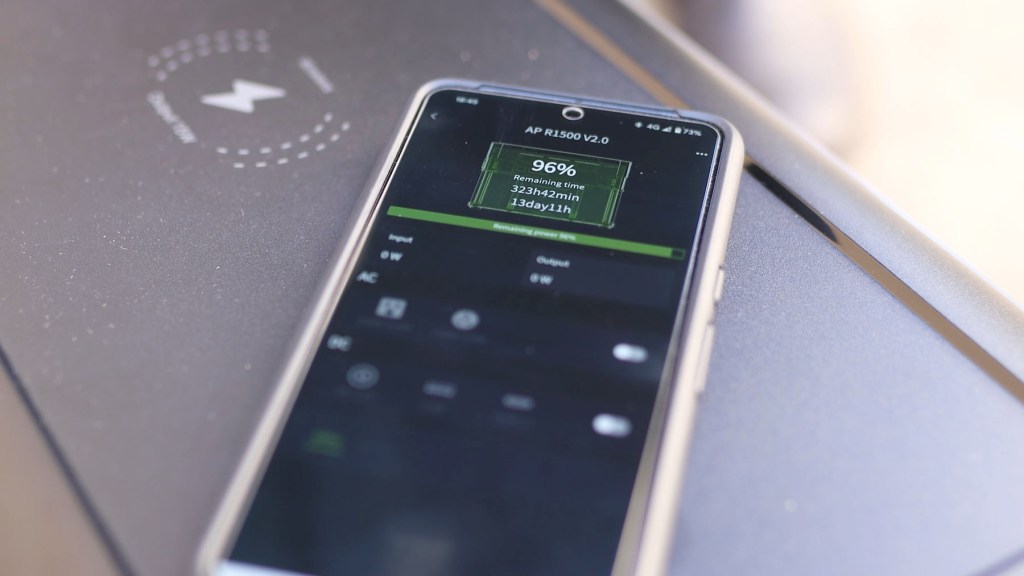 AllPowers App on a Pixel 8 Pro, charging on the wirelss dock of an AllPowers R1500 1800W Portable Power Station