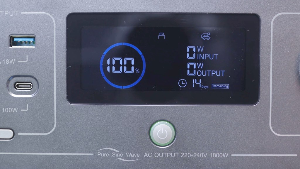 LCD screen of the AllPowers R1500 1800W Portable Power Station