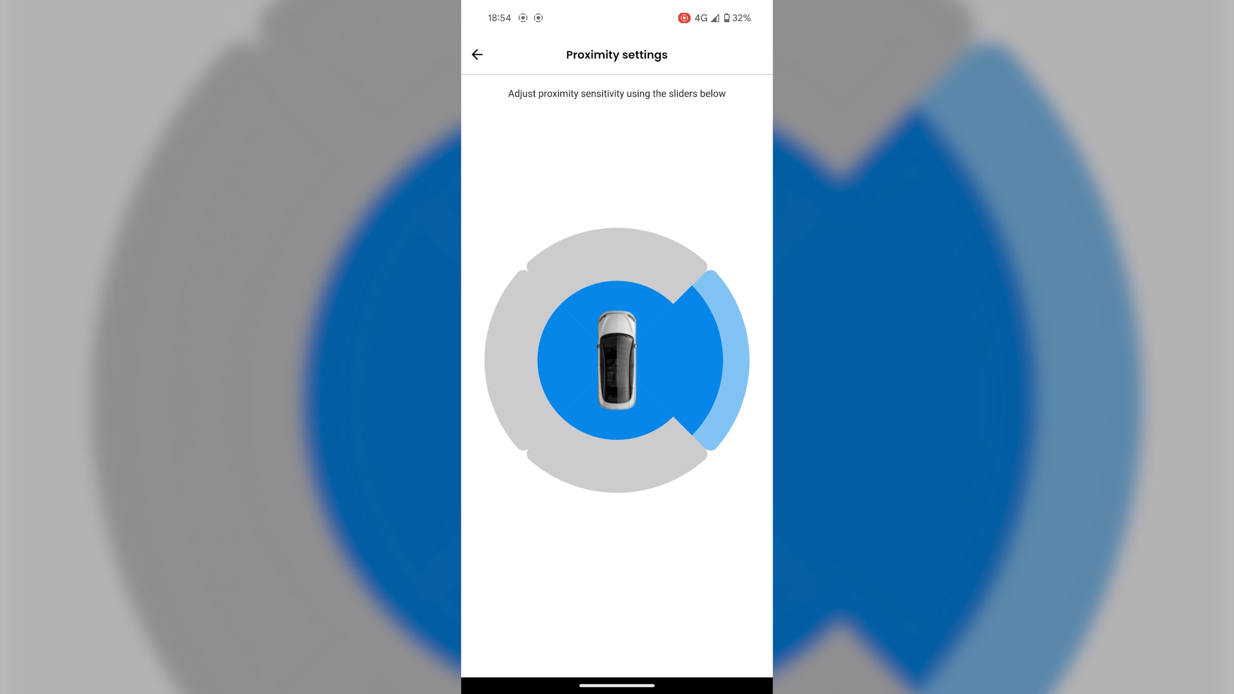 The adjustable proximty settings of the Smart Sense Parking mode on the Nextbase IQ