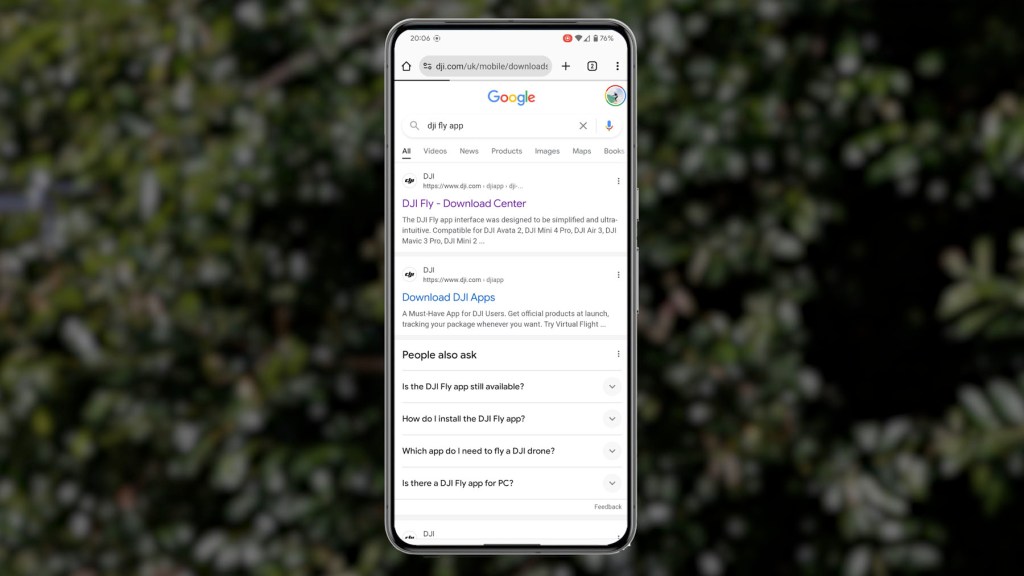 Searching for the DJI Fly App on Google for Android phones