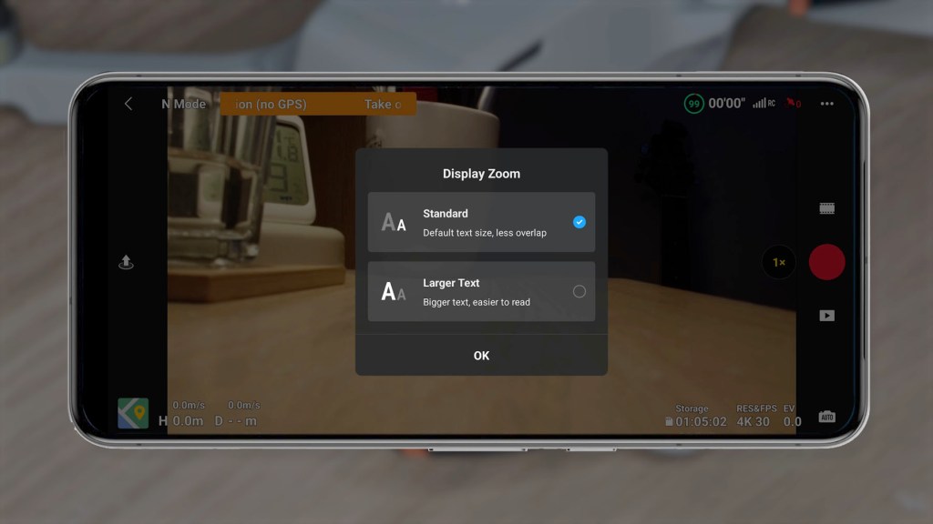The DJI Mini 4k Camera Drone connected with the DJI Fly App