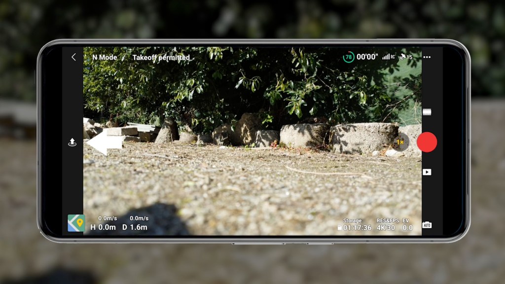The one-tap takeoff button on the DJI Fly App