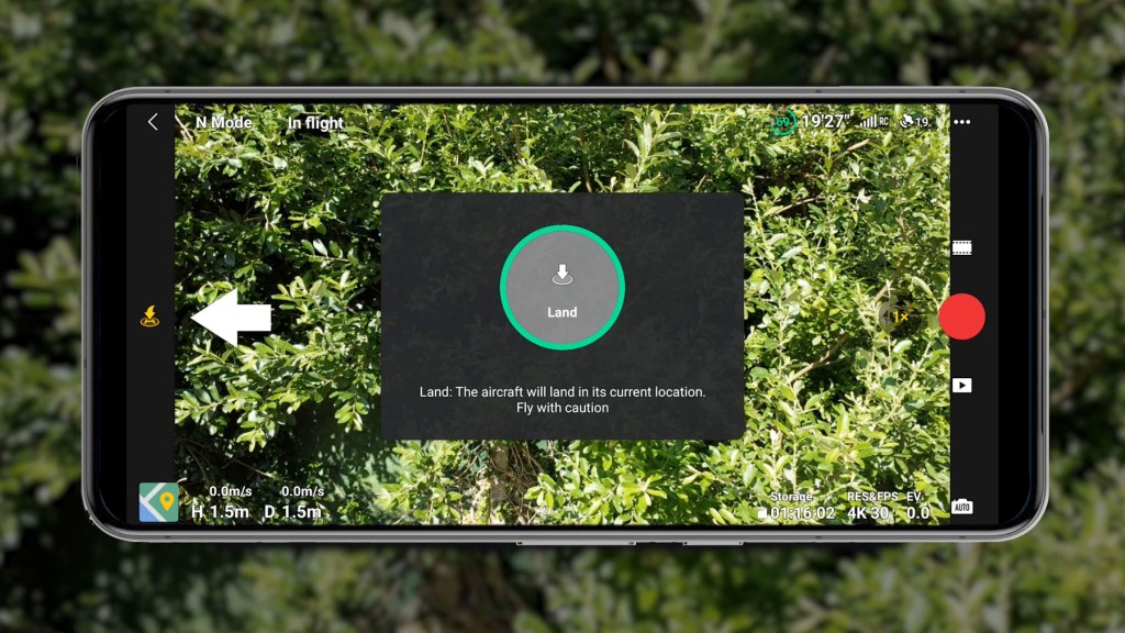 The one-tap land button on the DJI Fly App
