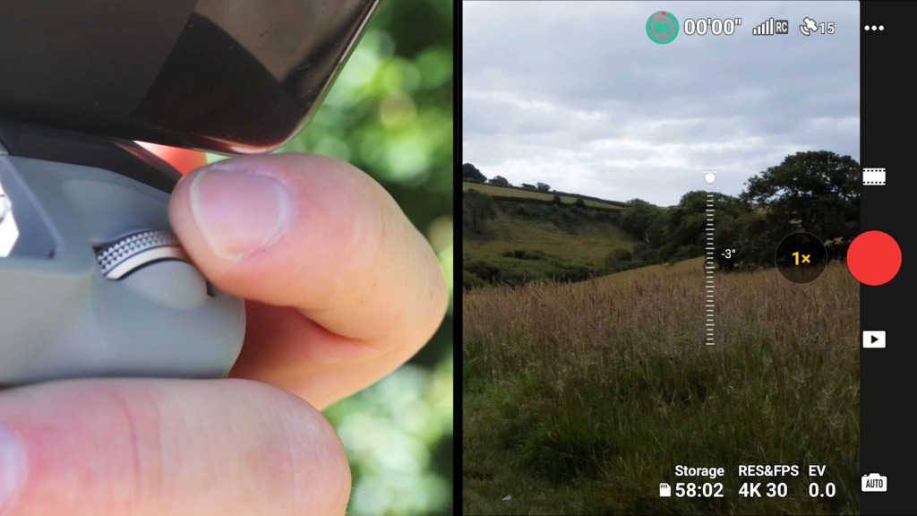 The gimbal rotate button on the DJI RC-N1c Remote Control for DJI Mini 4k