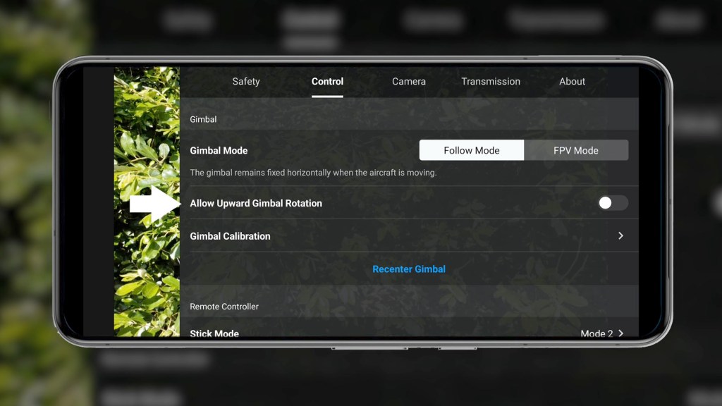 Allow Upward Gimbal Rotation on the DJI Fly App for the DJI Mini 4k Camera Drone