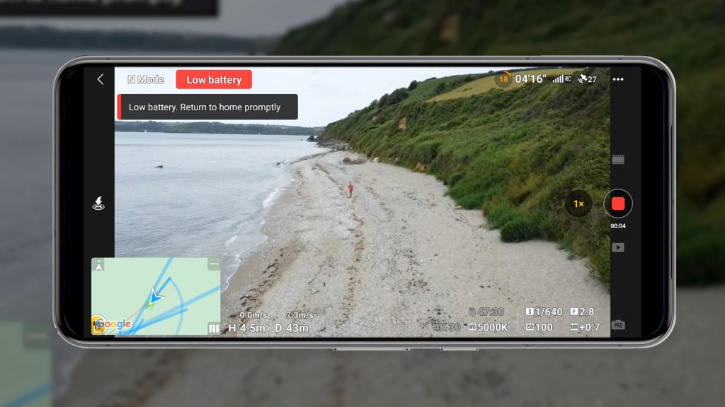 Low battery alerts on the DJI Fly App for the DJI Mini 4k Camera Drone