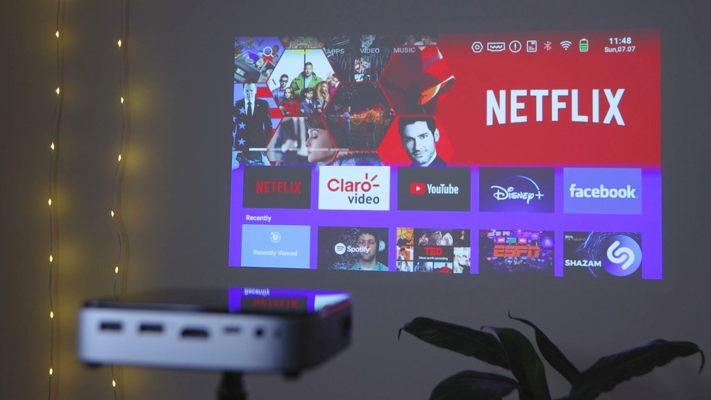 The Android screen on the Wimius Q3 Projector