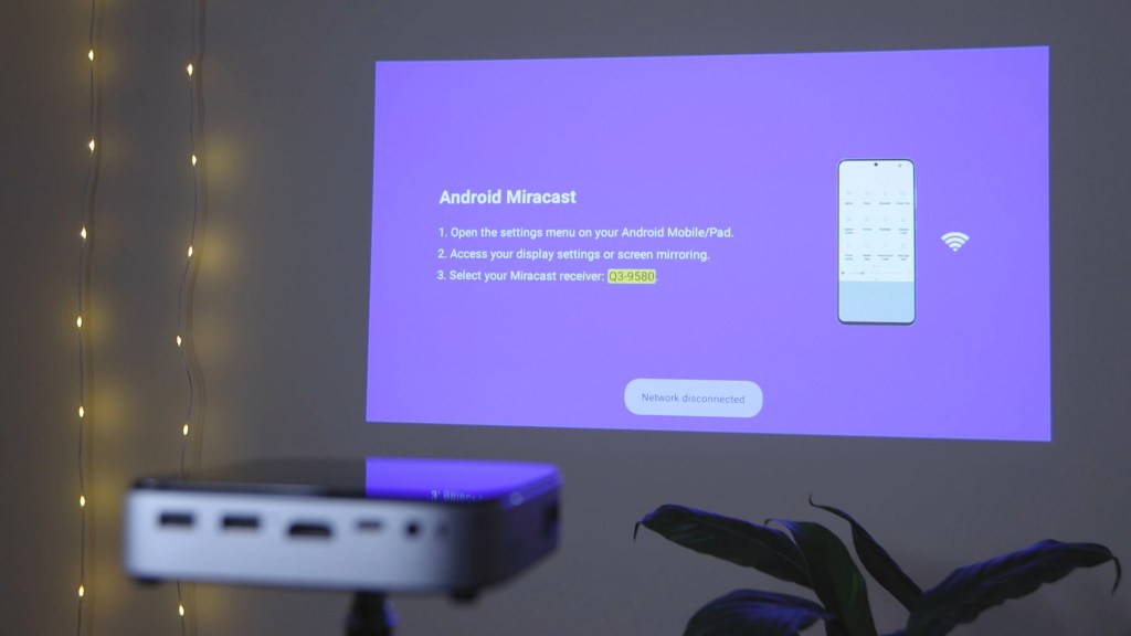 Miracast Android wireless screencasting on the Wimius Q3 Projector
