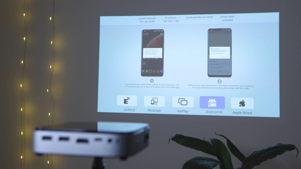 Android wired screencasting on the Wimius Q3 Projector