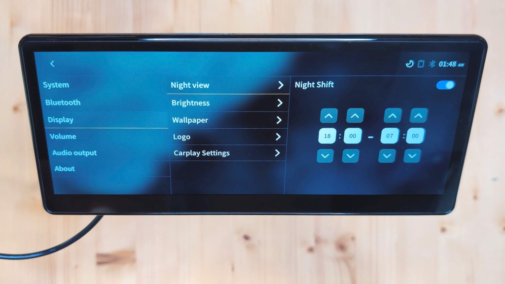 Night Shift settings on the CarpodGo T3 Pro