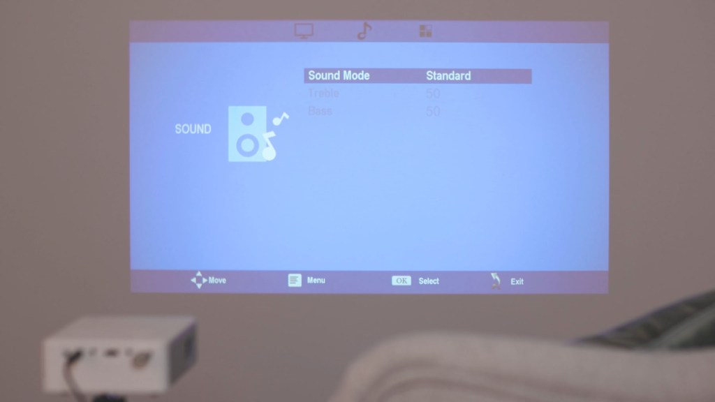 Audio settings on the Akiyo O1 mini projector