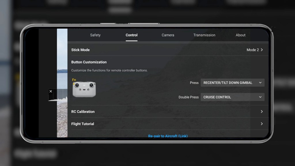 DJI Neo Cruise Control can be assigned to a remote control button in settings
